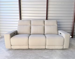 Wren Leather Power Reclining Sofa, Light Gray