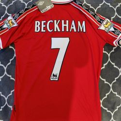 David Beckham #7 Manchester United 98/99 Umbro Red Short Sleeve Retro Jersey EPL