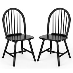 Newly Assembled Black Dining Chairs Set of 2, Windsor Wooden Dining Chairs with Spindle Back, H-Shaped Crossbars