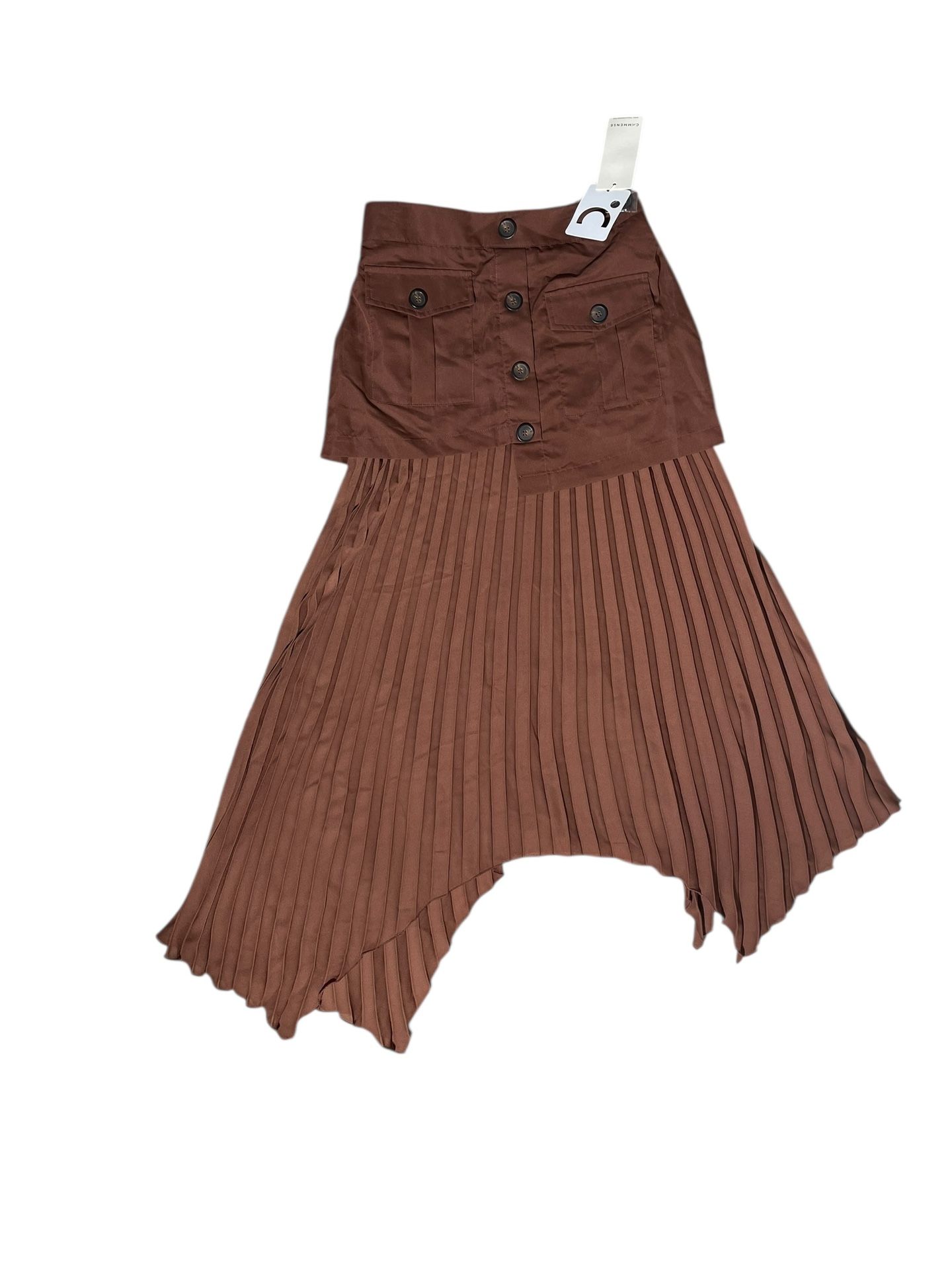 Commense Asymmetrical Pleated High-Waist Skirt Brown Size S NWT 