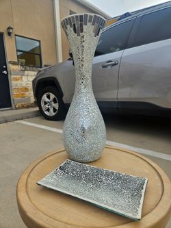 Mosaic tray and vase set