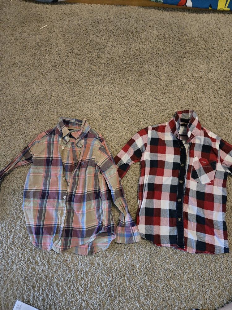 Plaid Button-up Shirts Set For Kids