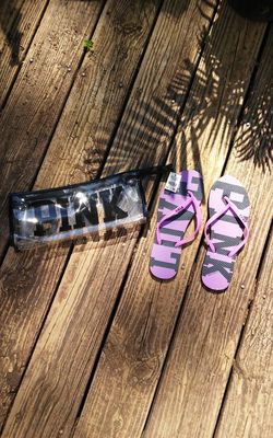 NEW! PINK by Victoria's Secret Flip Flops and Carrying Case