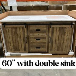 60" Bathroom Vanity Barn Door Stone Countertop (Open Box)