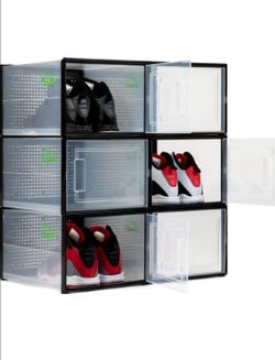 BLACK LARGE 6 pack - 14.6 Inches Long for BIG Shoes & Sneakers, Shoe Storage Organizer,