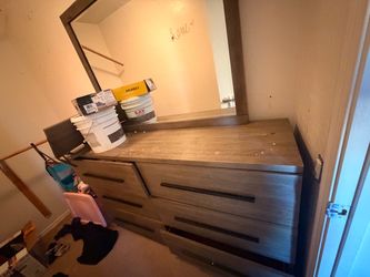 Gray Wood Dresser with Mirror
