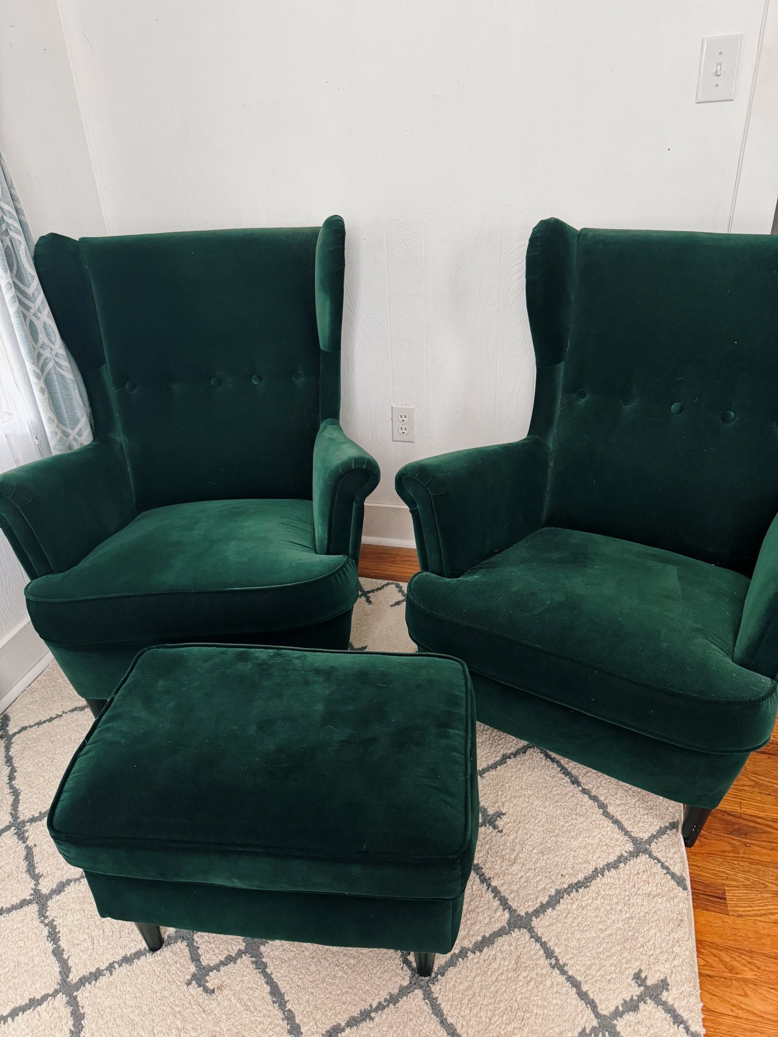 Dark Green IKEA Chairs and Ottoman