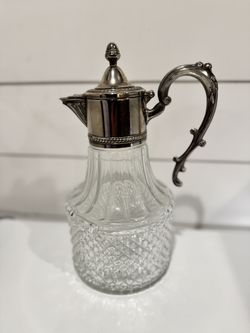 Vintage Silver Plated Top Glass Claret Carafe Decanter Pitcher 10.5"