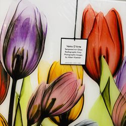 Modern Tempered Glass Floral Art - X-Ray Tulips