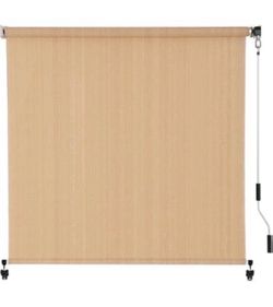 VICLLAX Outdoor Roller Shade 6' W×6' L, Patio Cordless Roller Blinds, Exterior Roll Up Shade with Spliced Design for Patio Porch Gazebo, Wheat