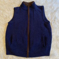 LL Bean #245457 Men's XL Navy Blue Zip Up Sweater Vest 100% Merino Lamb's Wool