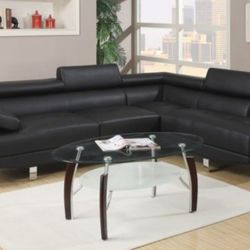 Brand New Black Leather Modern Style Sectional Sofa