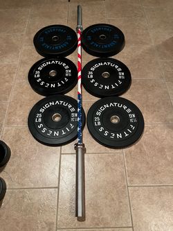 210lb Olympic bumper plate set with 45lb Olympic bar