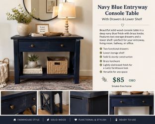 ✨ Beautiful Navy Blue Console Table ✨