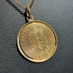 Jewelry 14k solid yellow gold angel or devil I love you Pendant charm