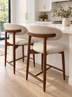 Pair of Mid Century Bar Stools With Backrest and Footrest