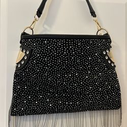 NWT Rhinestone Bling With Beaded Fringe Hobo 