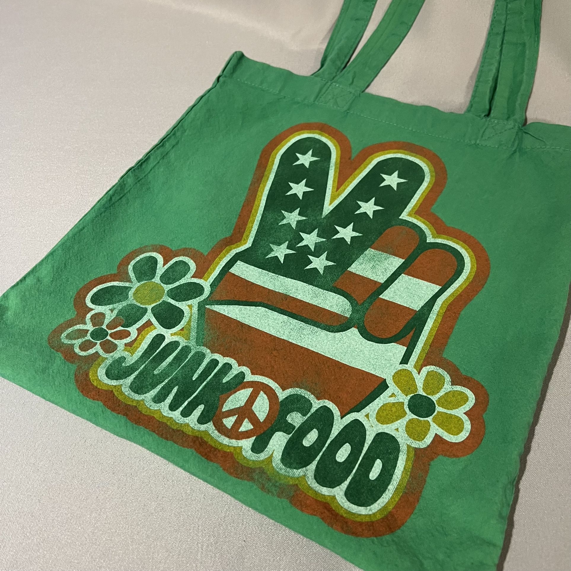 Canvas Tote | Junk Food - Vintage Bag | Peace Sign Graphic w/ American Flag Purse