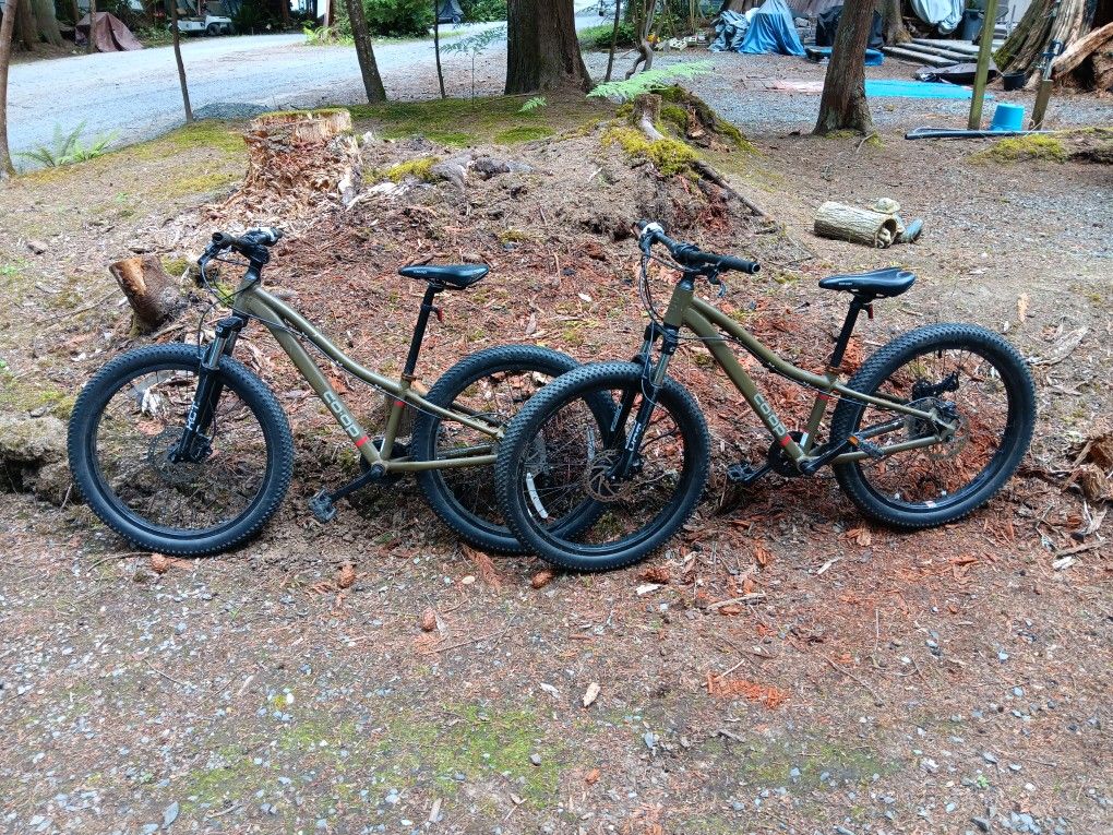 2- coop bikes from REI they both need derailleur's paid $1.100 for them asking $600.00 tire size 24" derailleur's are 20.00 each at REI