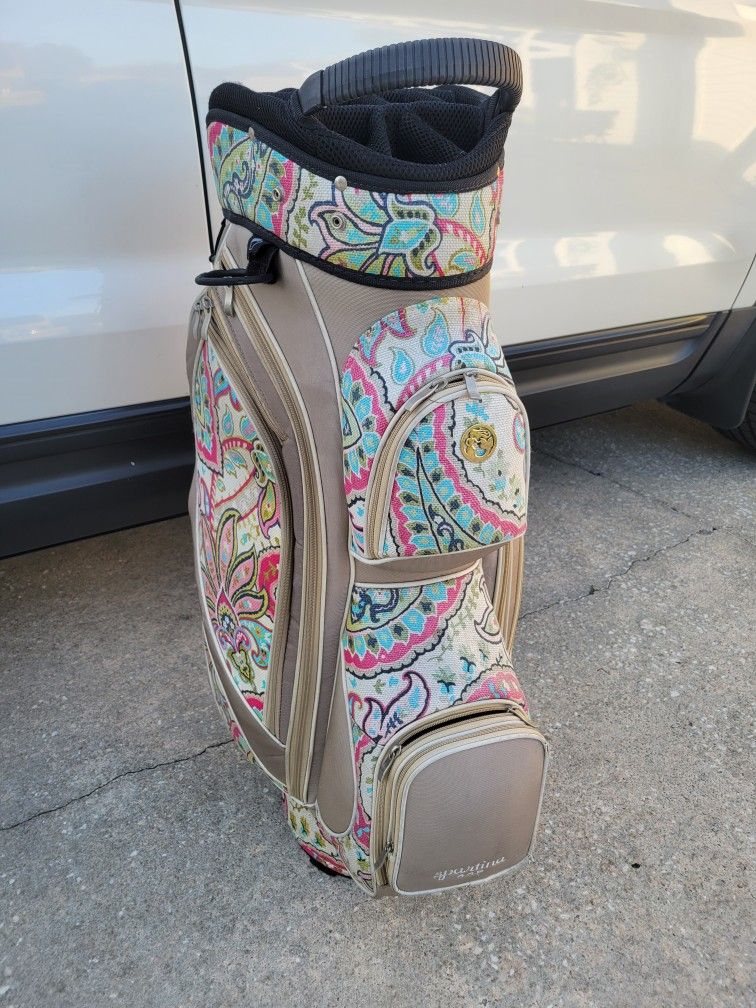 Spartina 449 Linen Golf Cart Bag 14-way Floral Flower Design w/ Rain Hood