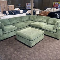 Boho Green Cloud Sectional W/ Ottoman