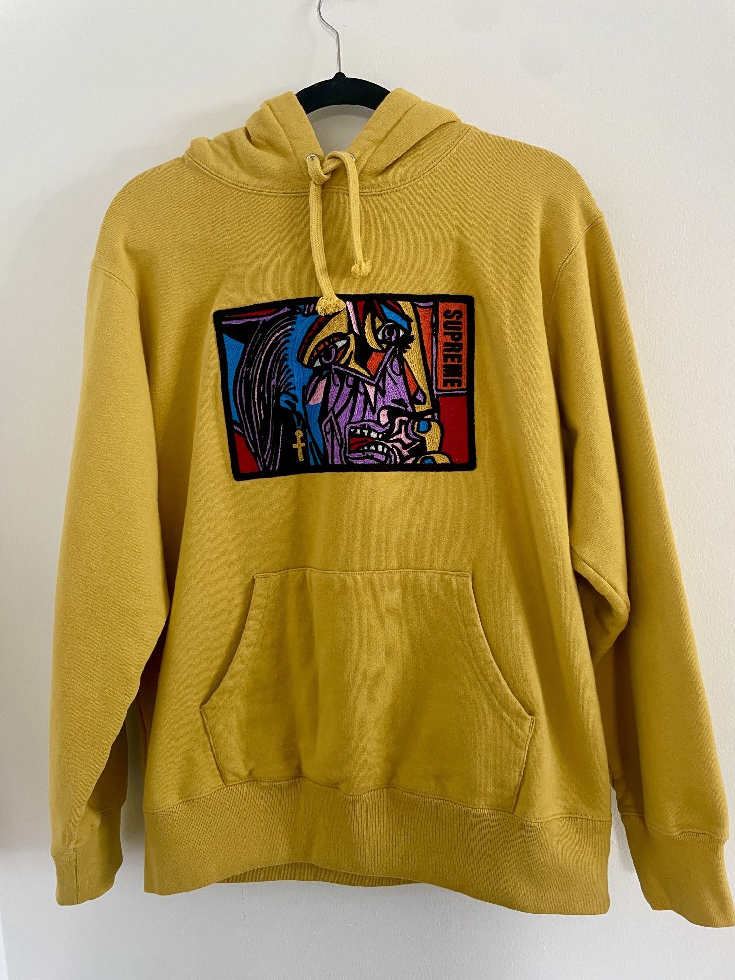 Supreme Yellow Hoodie - Picasso Embroidery - Made in Portugal - Size M