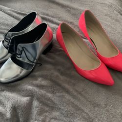 New Ladies Shoes .. Neon Pink Low Heel Size 7 $20 (silver Fold