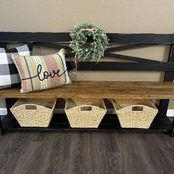 💜 Backrest bench farmhouse rustic distressed farm style dining hallway entryway mud room porch