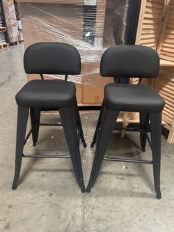 Set of 2 Black Metal Bar Stools with Back 24 inch