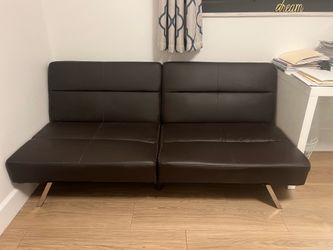 Brown leather convertible sofa bed