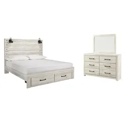 Cambeck King Panel Bed with 2 Storage Drawers with Mirrored Dresser Mega Clearance Sale