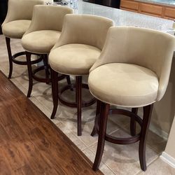 Set of 4 Beige Cloth Swivel Bar Stools