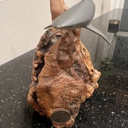 VTG John Perry Sculpture Shark on a Burl wood Base 6” 