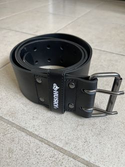 Husky Leather Belt Heavy Duty 2-Pin Metal Buckle (Black)