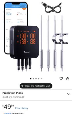 Govee WiFi Meat Thermometer with 4 Probe, Smart Wireless Meat Thermometer with Unlimited Range App Notification Alert, Digital Rechargeable Bluetooth 