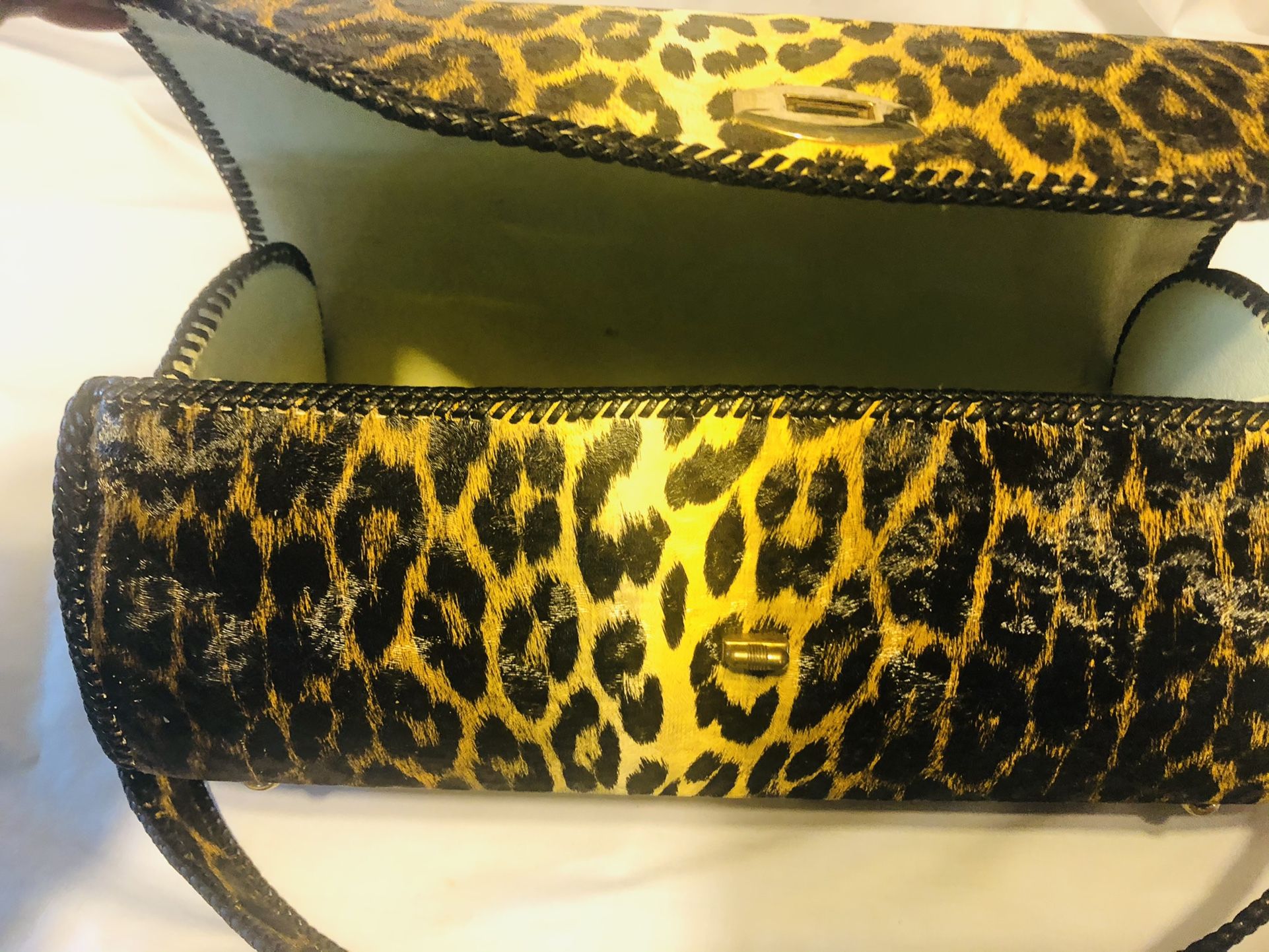 Vintage 1960’s Leather LEPARD Print 13 inches Wide 6 Inches Deep