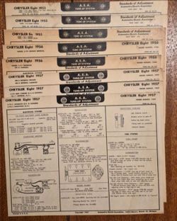 A.E.A TUNE UP SYSTEM CARDS 1953-61 ( $5A Set ) Multiple 1950s Cars ..FROM PANORAMA CITY ( $5;a set )