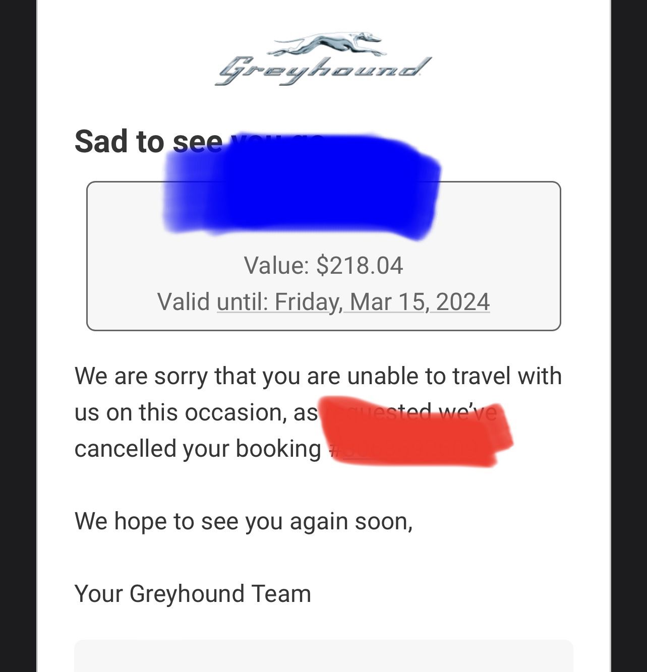 Greyhound Bus Ticket voucher