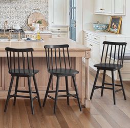3X Black 24” swivel solid  wood barstools