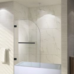 58" H Hinged Frameless Tub Door Black Matte