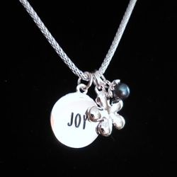 "Joy" Charm Necklace w/Freshwater Peacock Black Pearl (NWT)