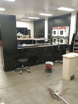 Commercial work desk and cabinet combo