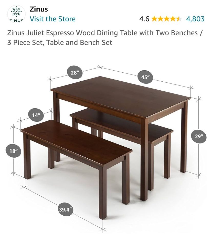 Studio Apartment- Espresso Wood Dining Table W/ 2 Benefit 