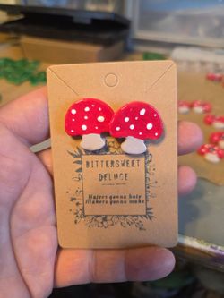 Handmade Clay Painted Mushroom earrings