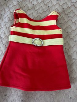 Doll Dress Red Yellow Striped with Belt