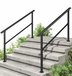 2 Pack 5 Step Handrails for Outdoor Steps, Safety Outdoor Handrails for Exterior Steps, Black Stair Railing Kit (4-5 Steps Handrail)