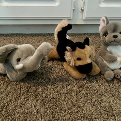 Elephant, Fox, And Puppy Plushies  