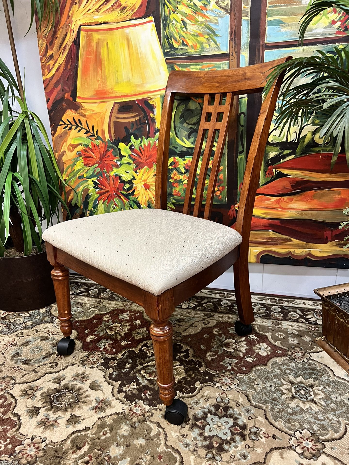 Rolling Office Desk Wood Cushioned Chair W22”xD20”xH18/37”