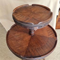 Carved Inlaid 2 Tier Dumbwaiter Table / Parlor Table