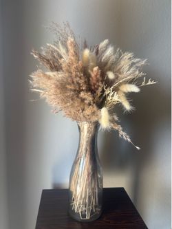 Dried Pampas Grass Arrangement with Glass Vase